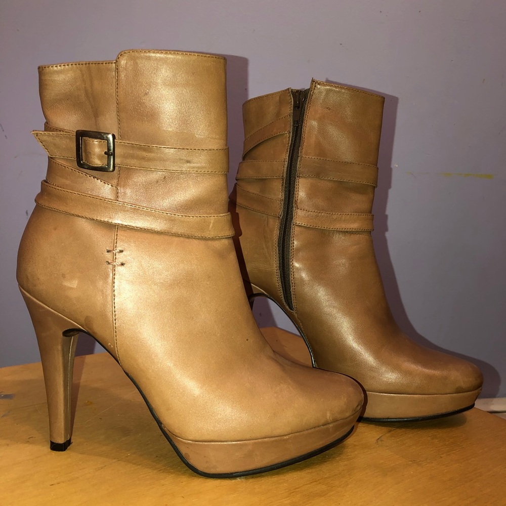 Tan Italian Leather Heeled Boots